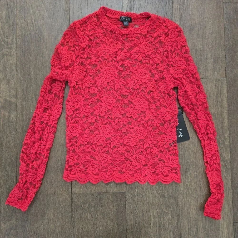 J For Justify Red Lace Top Women's Cute Shirt Size S 4 6 new